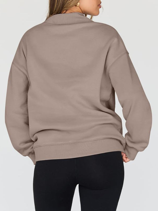 Mock Neck Drop Shoulder Long Sleeve Sweatshirt | Hanalas