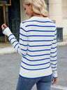 Striped Johnny Collar Long Sleeve Sweater | Hanalas