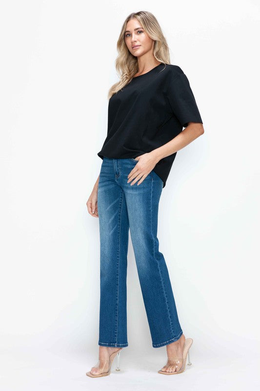 bytos Full Size Cat's Whiskers High Rise Straight Jeans | Hanalas