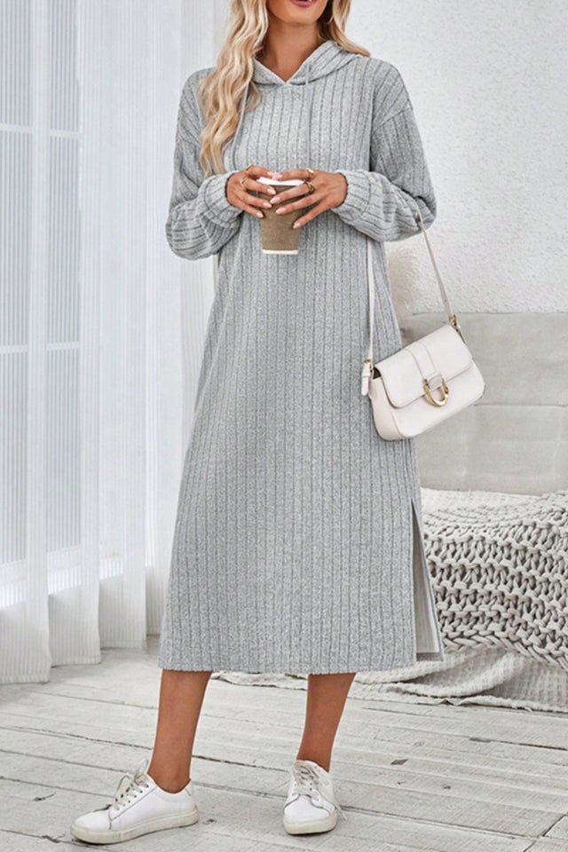 Side Slit Drawstring Long Sleeve Hooded Dress Trendsi Hanalas