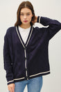 Be Cool Contrast Trim Cable-Knit V-Neck Cardigan Trendsi Hanalas