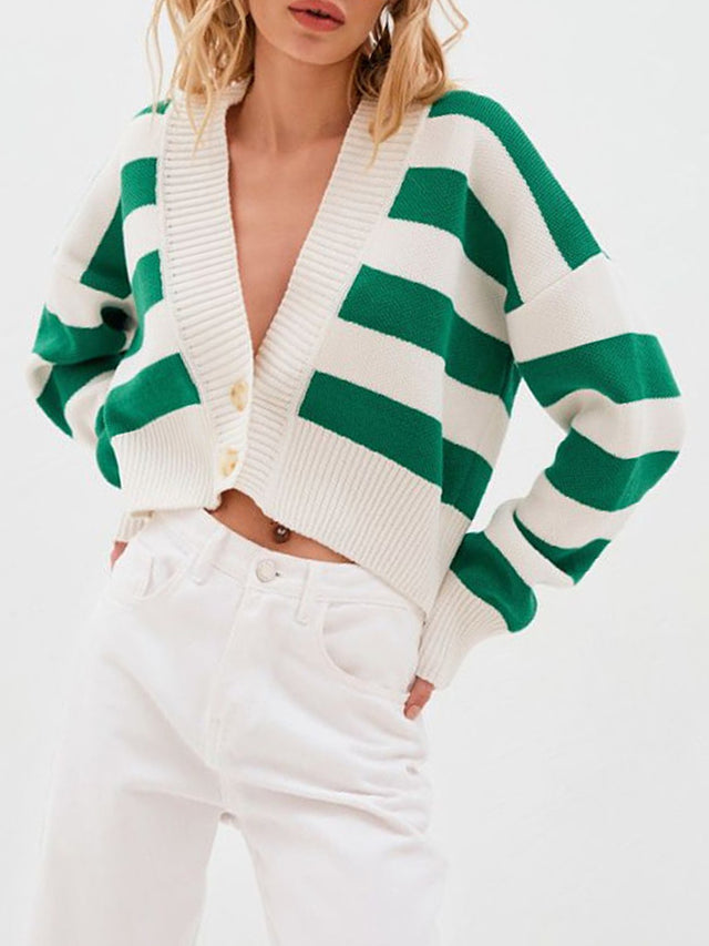 Striped Button Down Drop Shoulder Cardigan | Hanalas