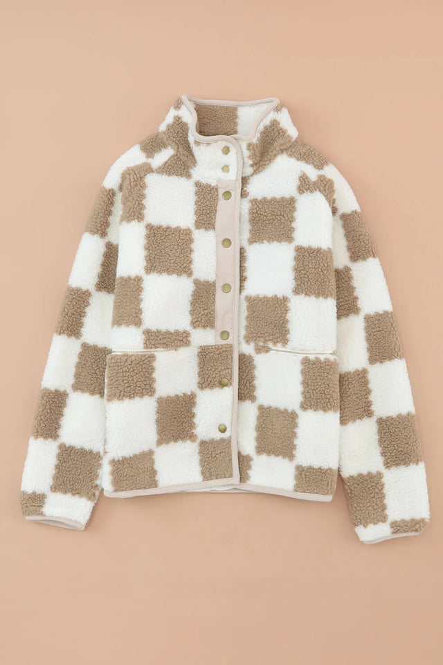 Checkered Snap Down Long Sleeve Jacket Trendsi Hanalas