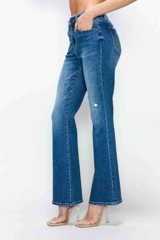 bytos Full Size High Rise Bootcut Jeans with Pockets | Hanalas