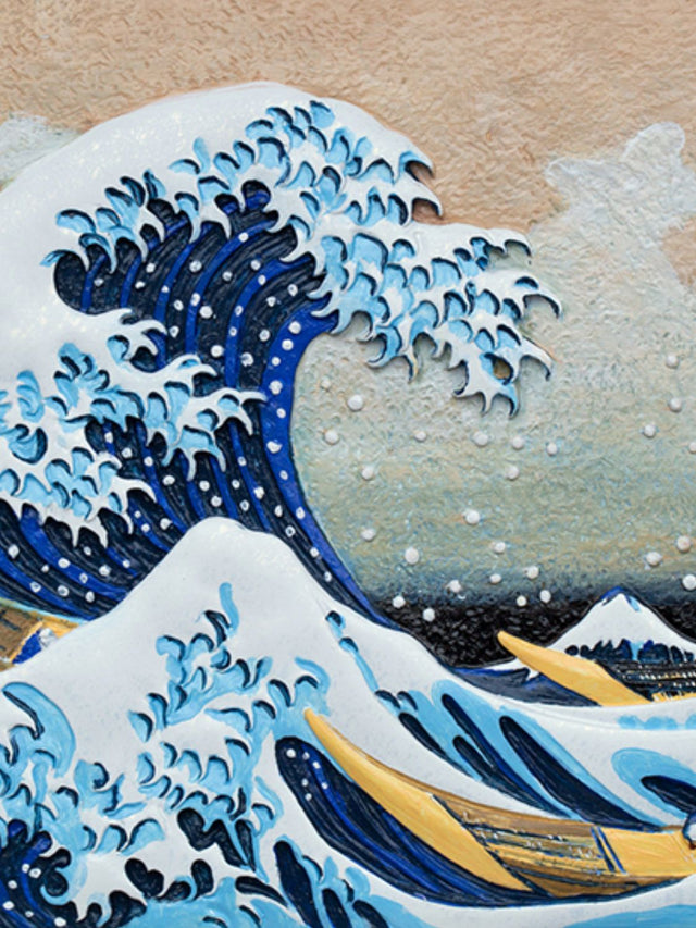 Relief The Great Wave off Kanagawa 3D Acrylic Painting | Hanalas