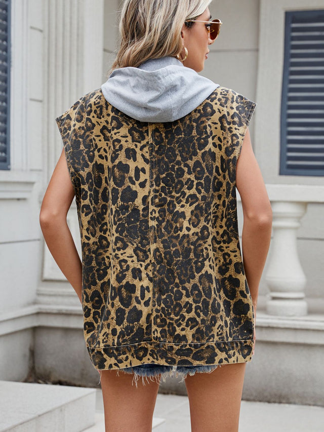 Leopard Buttton Up Denim Vest | Hanalas