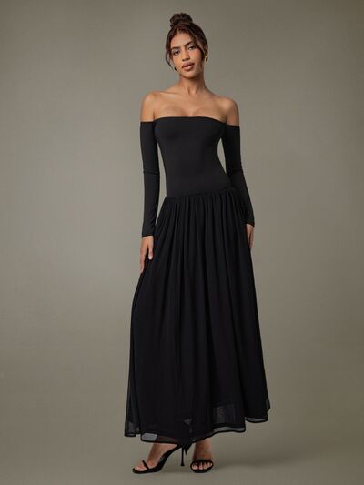 Off Shoulder Long Sleeve Maxi Dress | Hanalas
