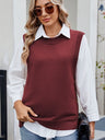 Buttoned Round Neck Sweater Vest | Hanalas