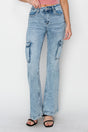 RISEN Full Size High Rise Cargo Flare Jeans | Hanalas