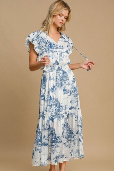 Umgee Full Size Two Tone Landscape Print Midi Dress Plus Size | Hanalas