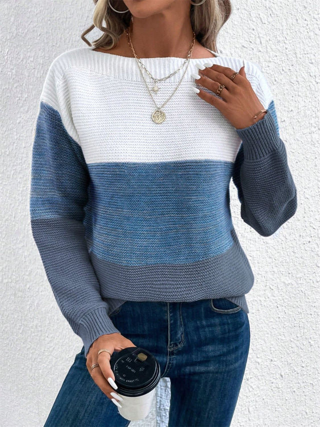 Color Block Drop Shoulder Long Sleeve Sweater | Hanalas