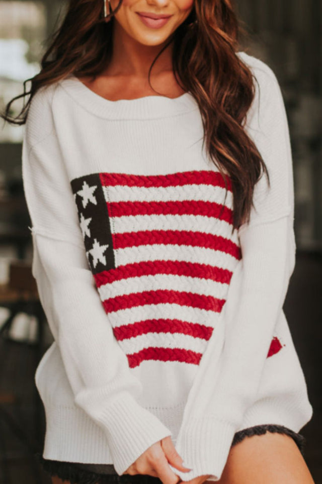 US Flag Side Slit Drop Shoulder Sweater | Hanalas