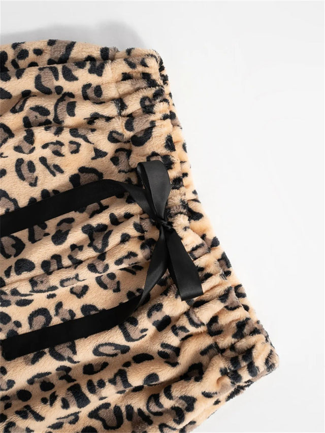 Leopard Wide Leg Plush Pants | Hanalas