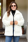 Plus Size Collared Neck Button Down Fuzzy Outerwear Trendsi Hanalas