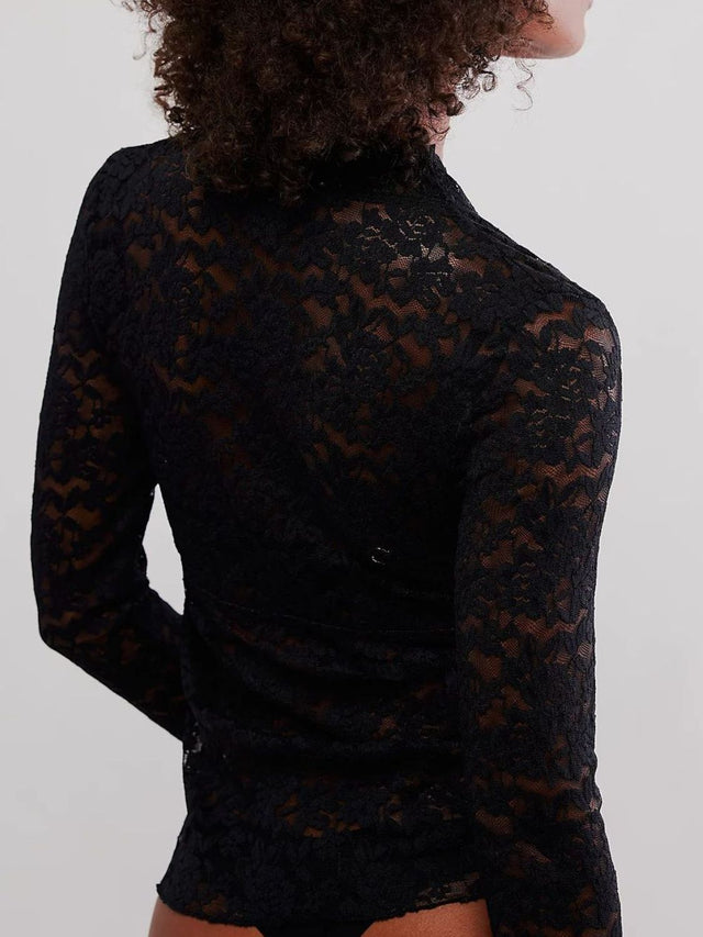 V-Neck Long Sleeve Lace Top | Hanalas