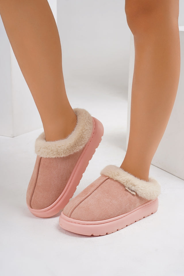 Furry Round Toe Platform Slippers | Hanalas