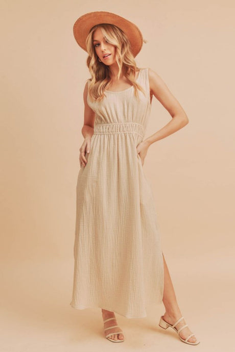 Aemi + Co Side Slit Round Neck Sleeveless Tank Dress | Hanalas