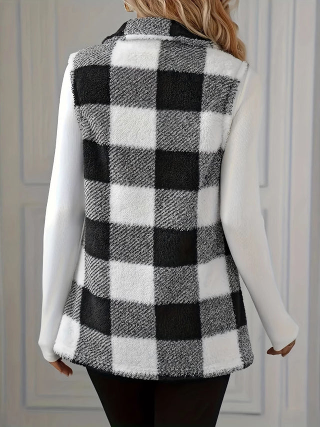 Plaid Button Up Vest Coat | Hanalas