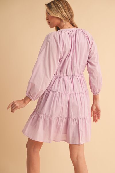 Aemi + Co Notched Balloon Sleeve Tiered Mini Dress | Hanalas