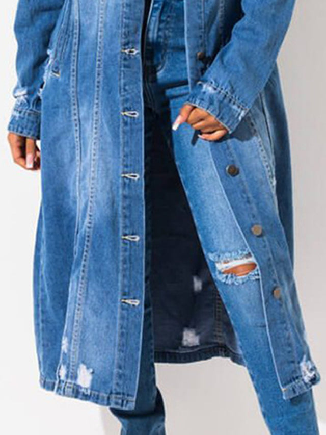 Long Sleeve Raw Hem Denim Jacket | Hanalas