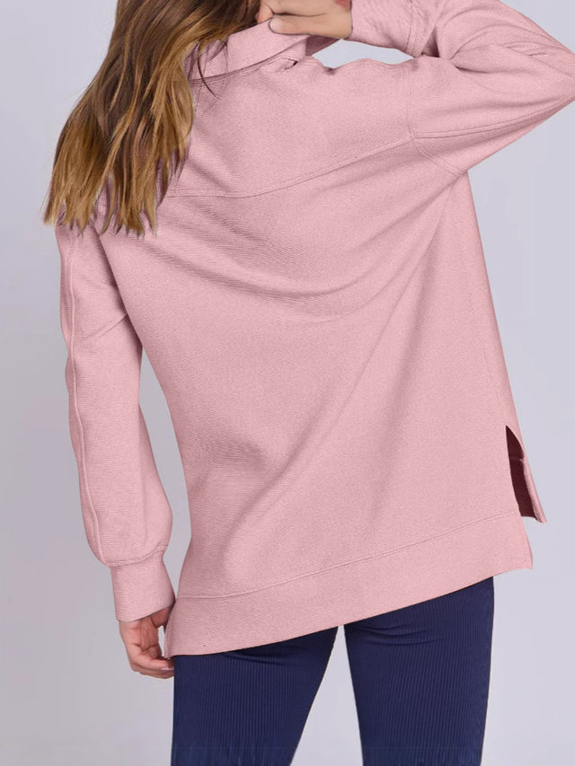 ฺHigh-Low Quarter Zip Long Sleeve Sweatshirt | Hanalas