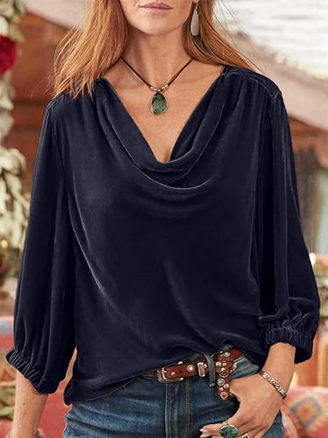 Cowl Neck Three-Quarter Sleeve Top | Hanalas