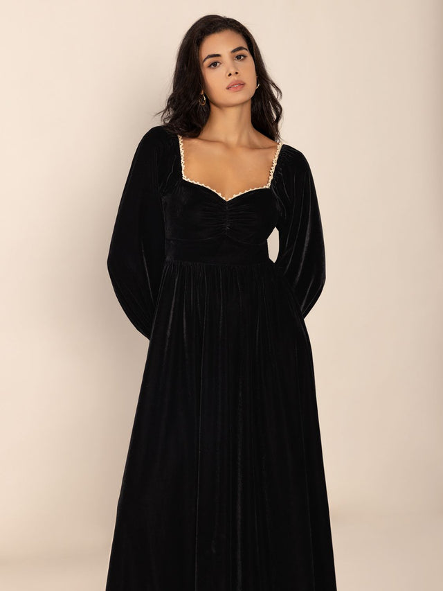 Sweetheart Neck Long Sleeve Midi Dress Trendsi Hanalas