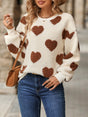 Fuzzy Heart Dropped Shoulder Sweatshirt | Hanalas