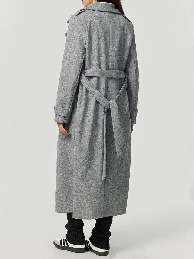 Collared Neck Long Sleeve Longline Coat | Hanalas