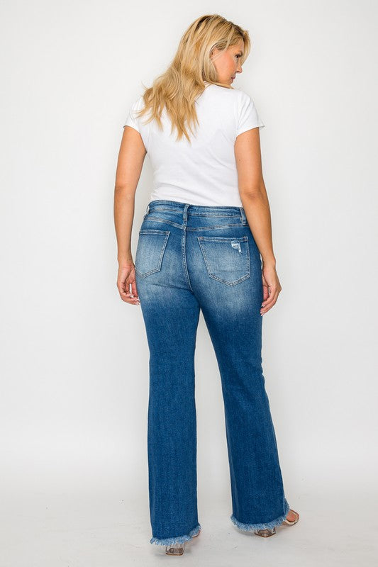 bytos Full Size Raw Hem Distressed High Rise Bootcut Jeans | Hanalas