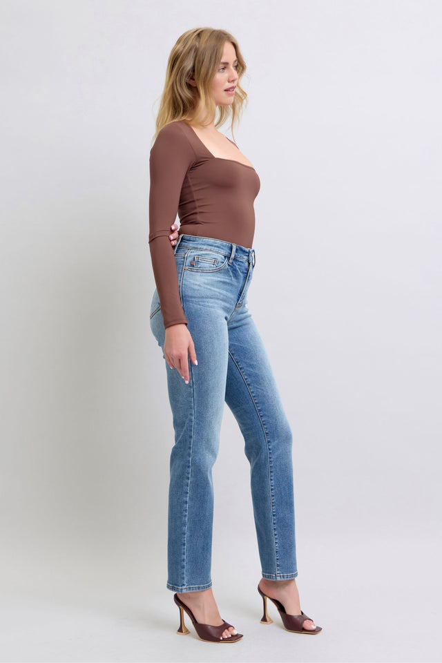 Judy Blue Full Size Wash Thermal Straight Jeans with Pockets | Hanalas