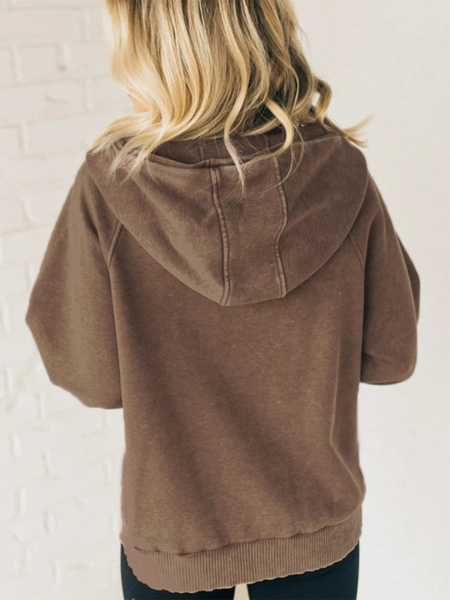 Half Zip Kangaroo Pocket Long Sleeve Hoodie | Hanalas