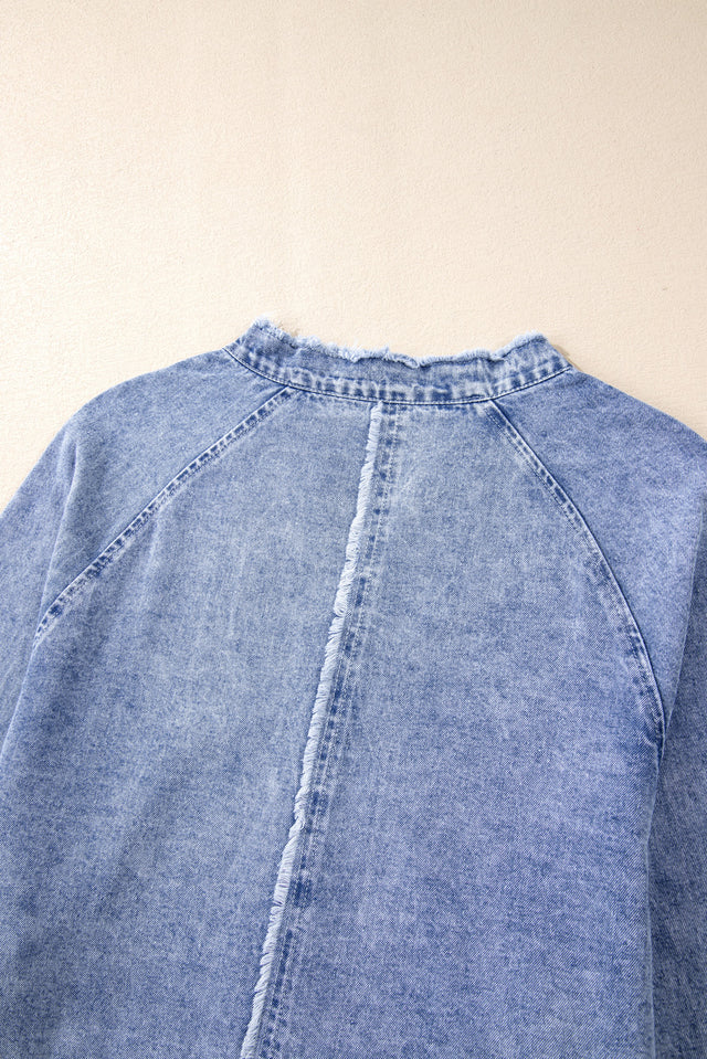 Raw Hem Button Down Long Sleeve Denim Dress Trendsi Hanalas