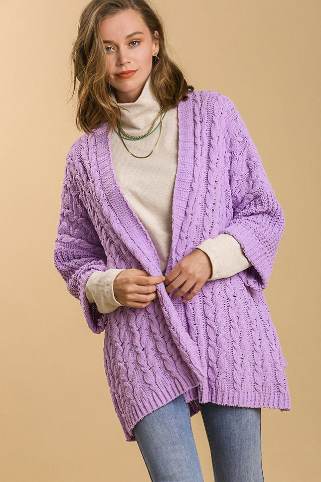 Umgee Full Size Cable Knit Open Front Long Sleeve Cardigan | Hanalas