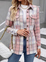 Drawstring Plaid Button Up Jacket with Chest Pockets | Hanalas