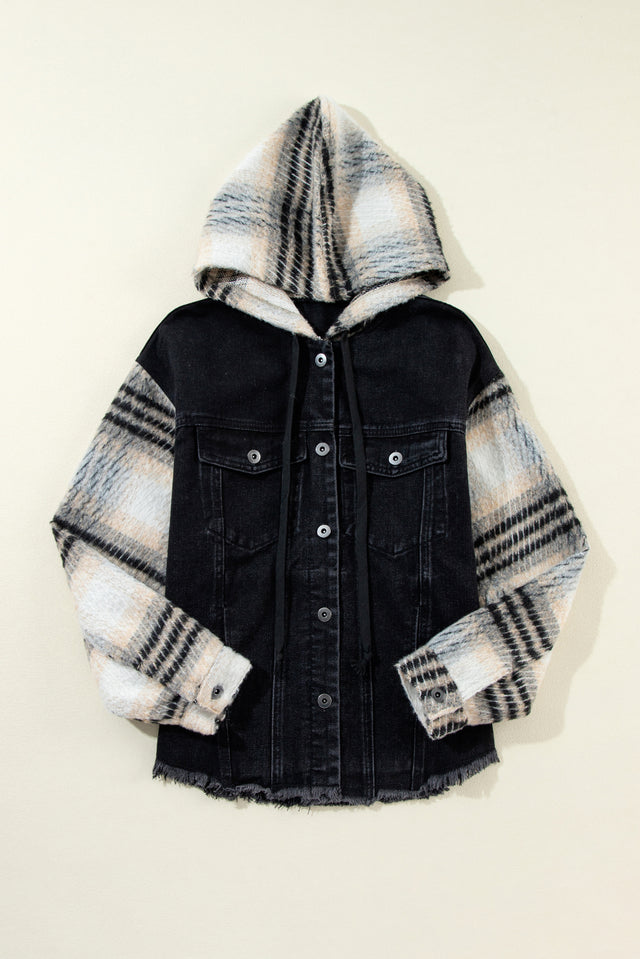 Raw Hem Drawstring Hooded Denim Jacket Trendsi Hanalas