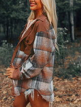 Plaid Collared Neck Button Up Shacket