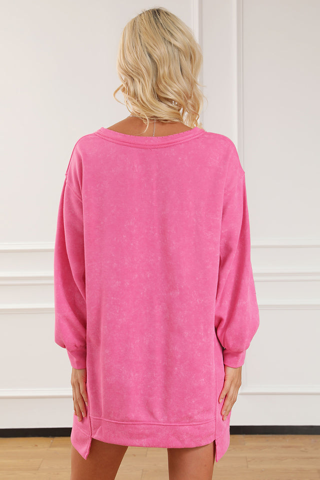 Notched Long Sleeve Oversize Sweatshirt | Hanalas