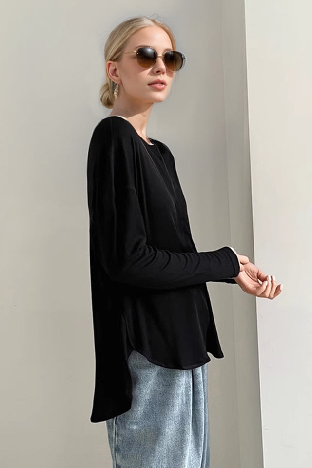 Basic Bae High-Low Long Sleeve T-Shirt Trendsi Hanalas