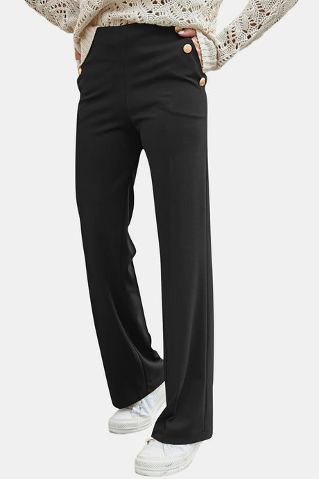 Decorative Button High Rise Pants | Hanalas