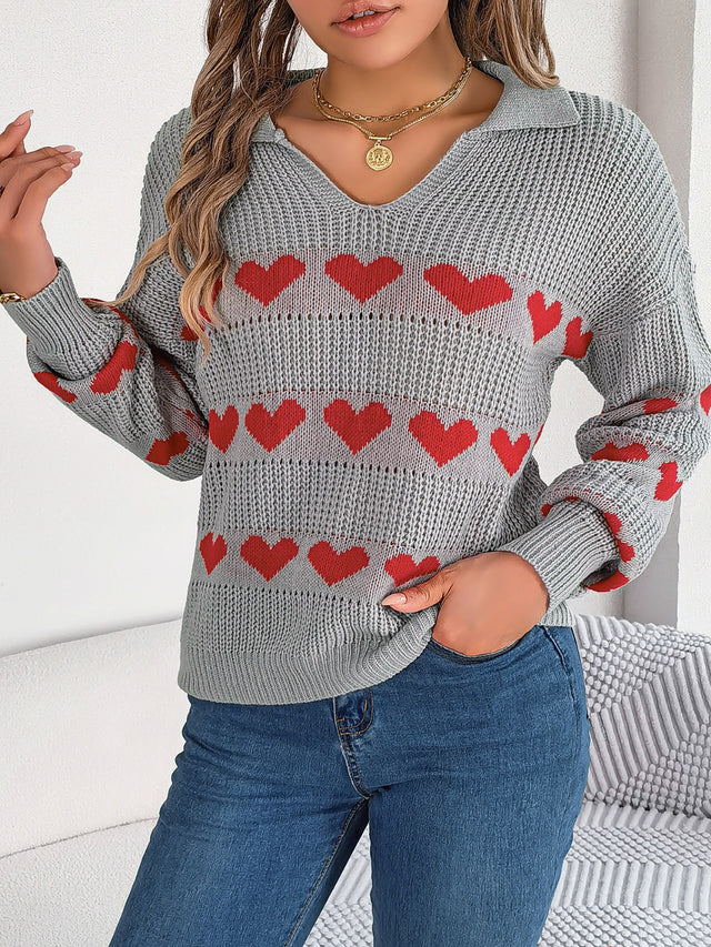 Heart Johnny Collar Long Sleeve Sweater | Hanalas