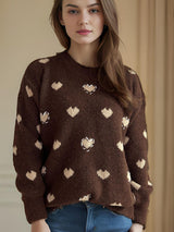 Heart Round Neck Long Sleeve Sweater