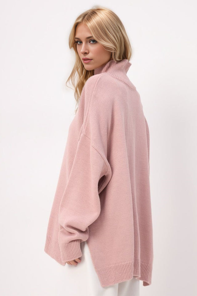 Basic Bae Side Slit Turtleneck Long Sleeve Sweater Trendsi Hanalas