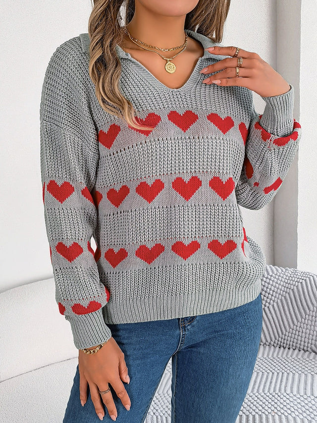 Heart Johnny Collar Long Sleeve Sweater | Hanalas