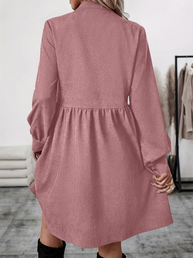 Ruched Button Up Long Sleeve Dress | Hanalas