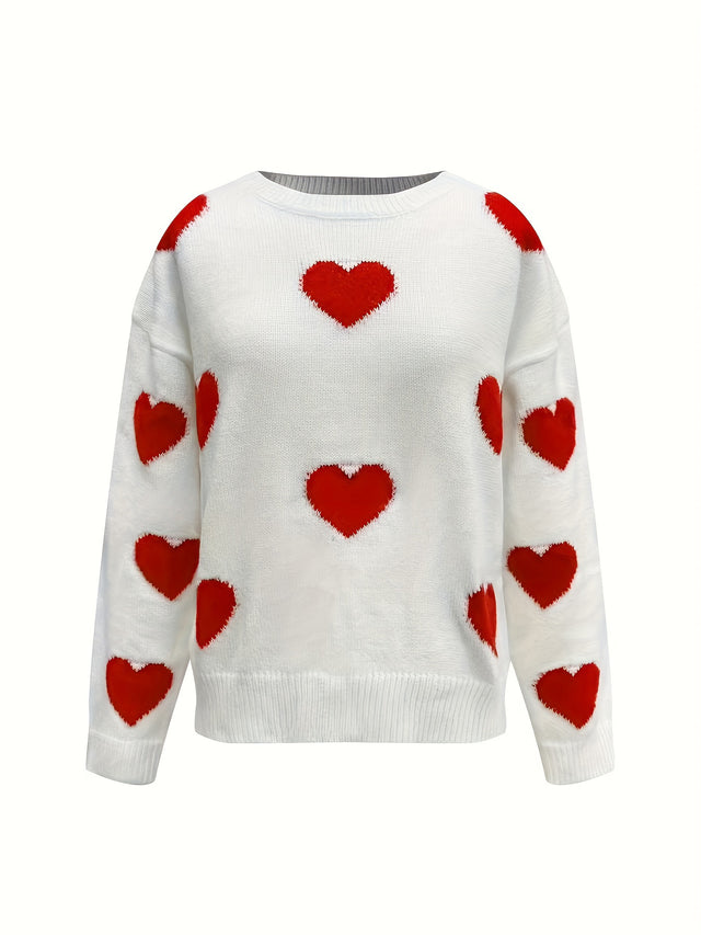 Valentine’s Day Heart Round Neck Long Sleeve Sweater | Hanalas