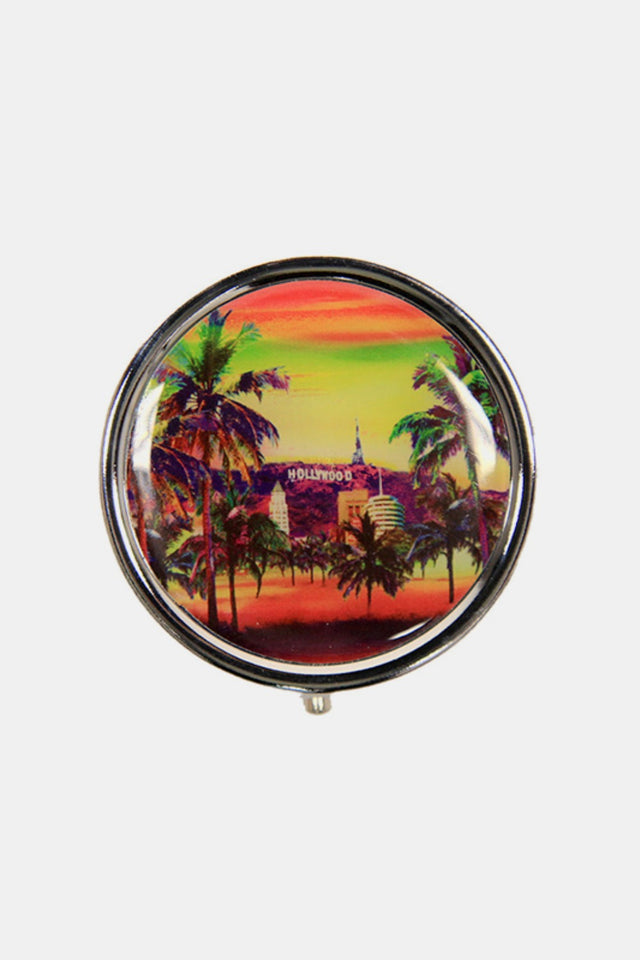 Nicole Lee USA Print Metallic Circular Small Pill Case | Hanalas