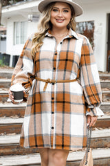 Khaki Western Plaid Button Up Loose Shirt Dress