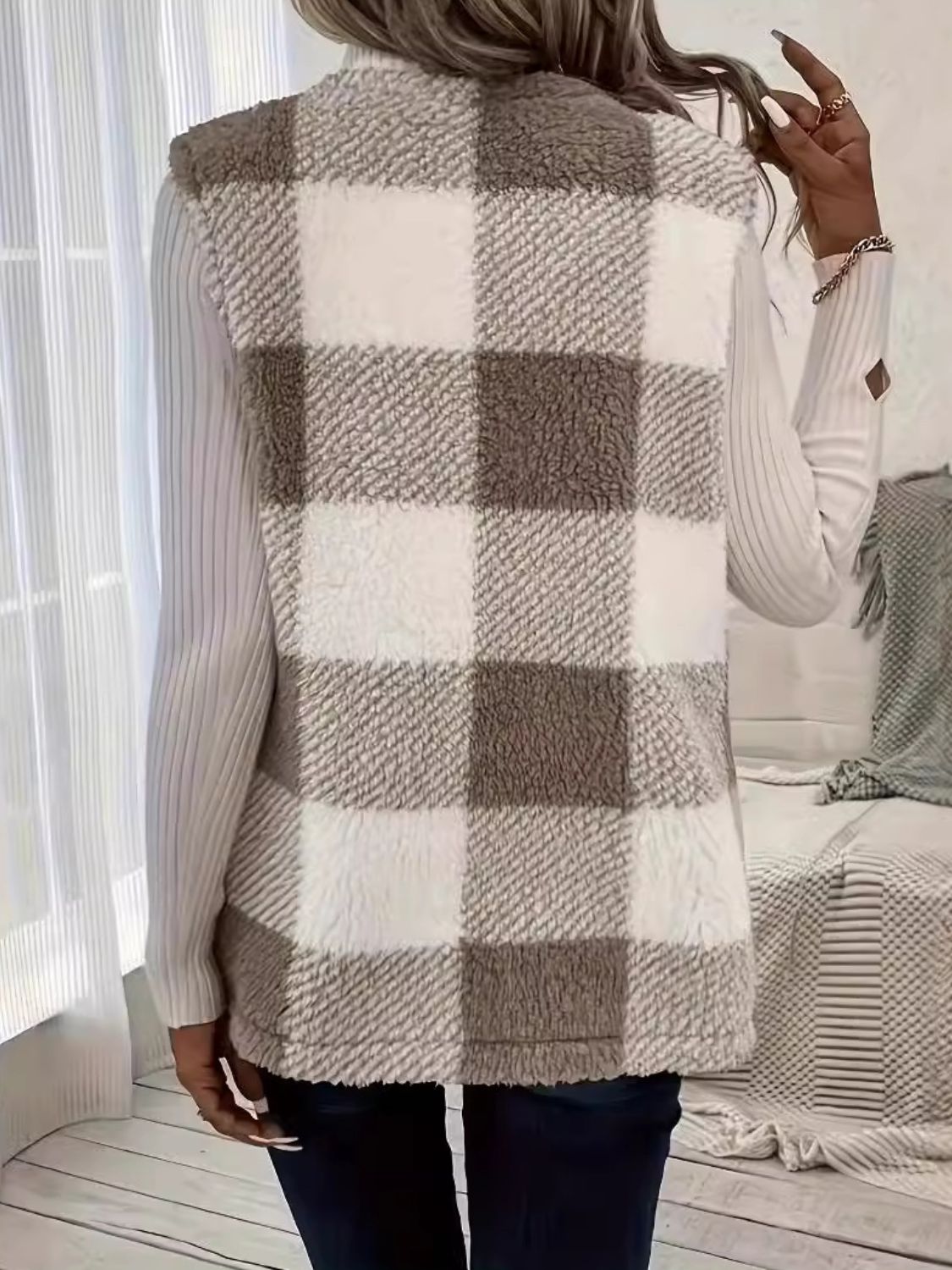 Plaid Open Front Vest Coat