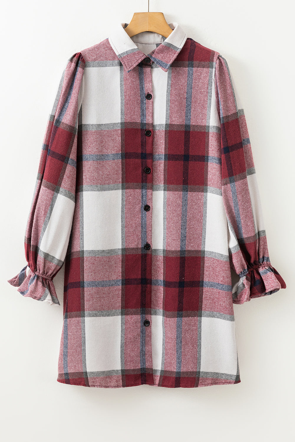 Khaki Western Plaid Button Up Loose Shirt Dress